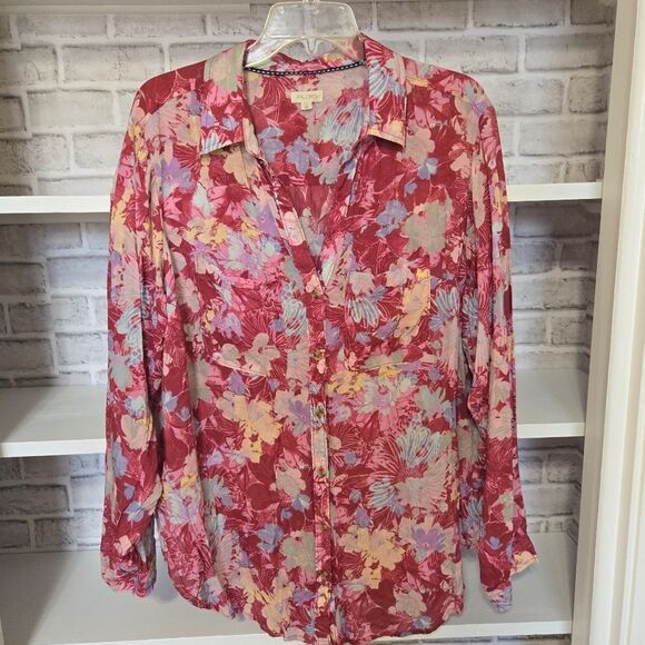 Pilcro Anthropologie Floral top button down shirt womans size 1X - Picture 2 of 9